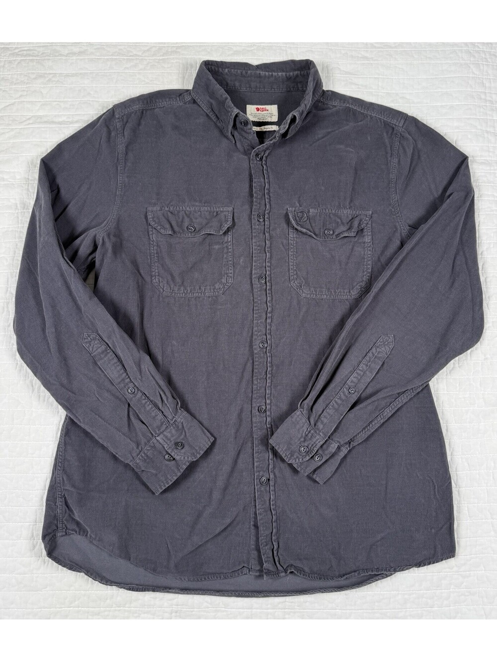 Fjallraven Ovik Cord Shirt Mens XL Gray Corduroy Button Up Outdoor Hiking